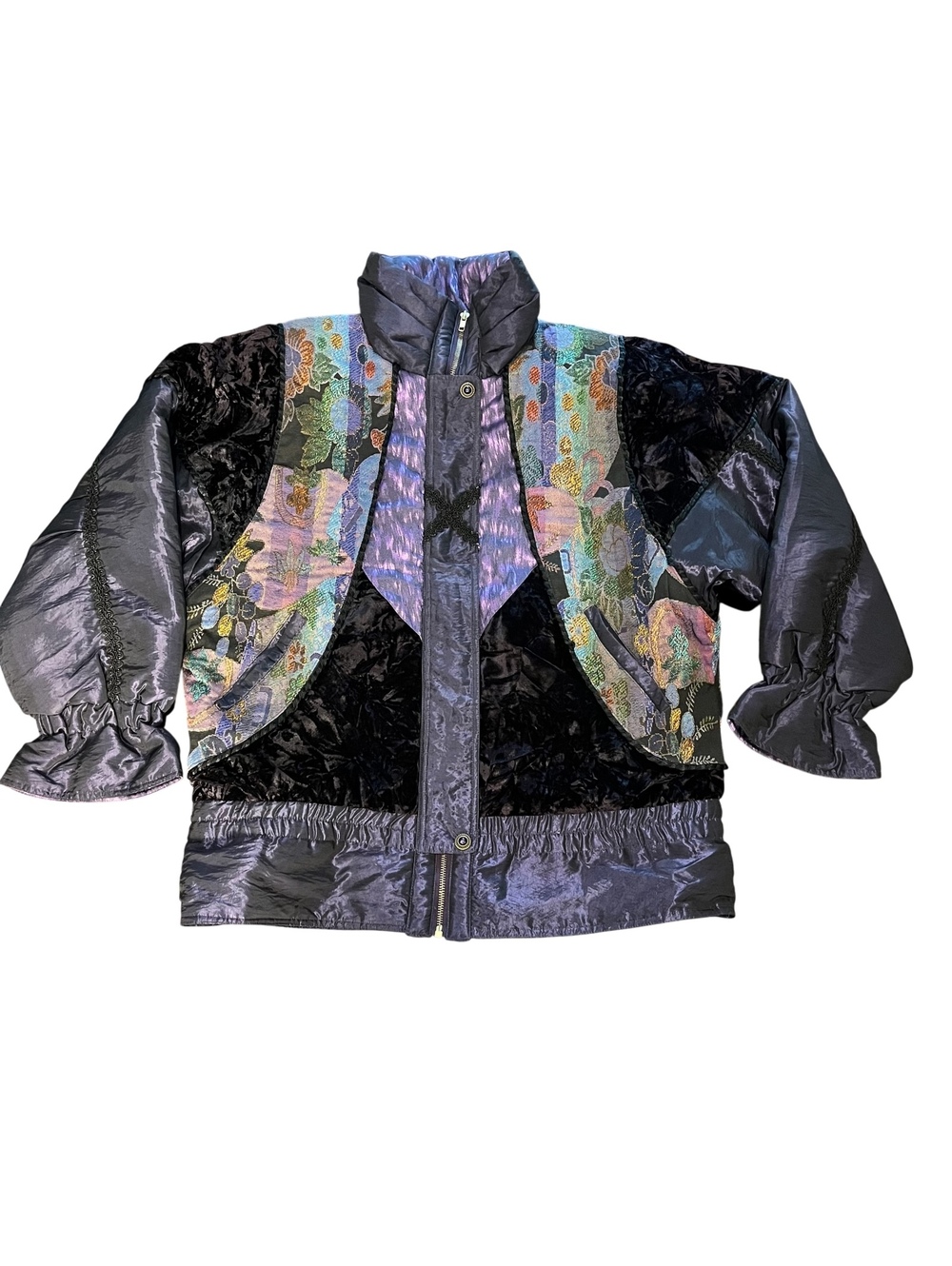 Vintage Mulberry Street Black Tapestry Zip Front Jacket